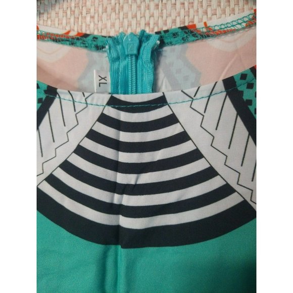 Beautiful abstract Teal summer maxi dress With Cold Shoulder Sleeves Size XL - Picture 6 of 10